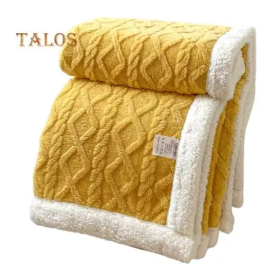 (yellow, 2x2.3m) Winter Thickened Blanket Double-sided Fluff Plush Double-layer 3D Jacquard Soli