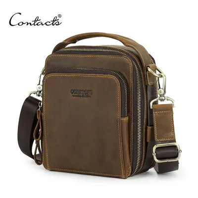 (coffee) Contact&apos;s Genuine Leather Shoulder Bags For Men Tote Handbags Crossbody Bags For 8