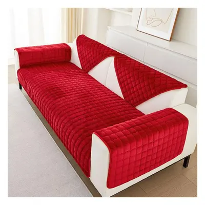 (red, 110x210cm 1pc) Solid Color Non-slip Sofa Cover Thicken Soft Plush Sofa Cushion Towel For L