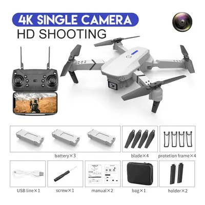 (grey, single camera battery) E88 Pro Remote Control Drone 4k Hd Single/dual Camera Optical Flow