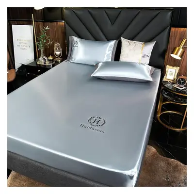 (grey, 150*200cm) Summer Luxury Imitated Satin Silk Bed Sheet Solid Color Bedding Mattress Cover