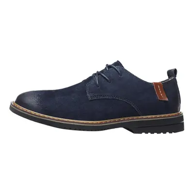 (blue, 41) Classic Genuine Leather Oxford Shoes For Men Flats Shoes Comfortable Suede Leather Ca