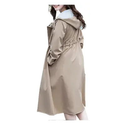 (M, Khaki) Lady Long Raincoat Lightweight Waterproof Reusable Hooded Raincoat For Outdoor