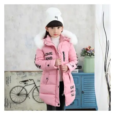 (pink, cm) Colors Winter Teenage Girls Letters Long Hooded Thickening Fur Coat Jackets For Girls