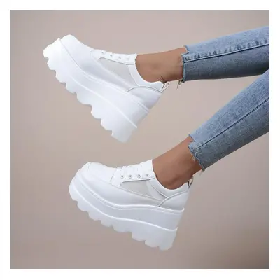 (white, 37) White Wedge Sneakers Shoes Platform Breathable Hollow Shoes Chunky Platform Heel Pum