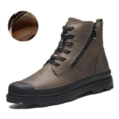 (brown, 39) Men&apos;s Leather Boots High-top Casual Shoes Large Size Shoes For Men