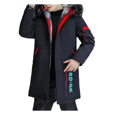 (black,red, XL) Men Autumn Winter Patchwork Color Jacket Hooded Long Sleeve Pockets Zipper Plack