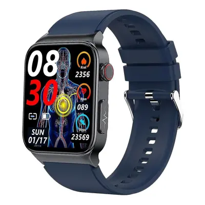 (Blue) New E500 Blood Glucose Smart Watch Ecg Monitoring Blood Pressure Body Temperature Smartwa