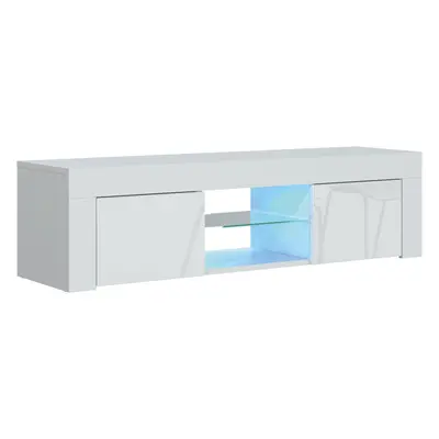 (White) TV Unit 130cm LED Gloss Doors - Mex Furniture