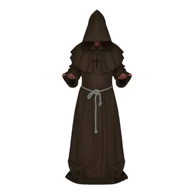 (Coffee, L) Men Monk Maxi Robe Cloak Cape Friar Medieval Renaissance Priest Costume Cosplay