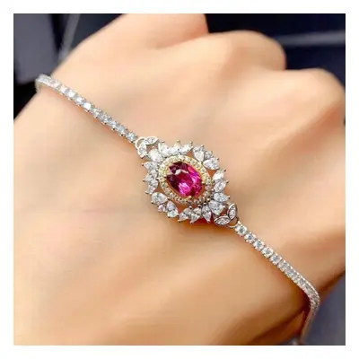 Fine Jewelry Natural Garnet Sterling Silver Girl Hand Bracelet Support Test Hot Selling