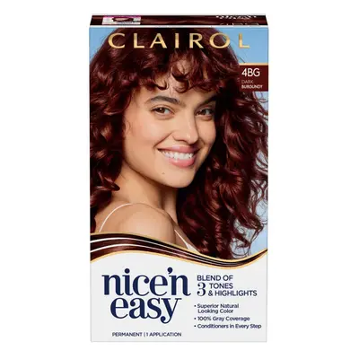 Clairol Nice'n Easy Permanent Hair Dye, 4BG Dark Burgundy Hair Color, Pack of