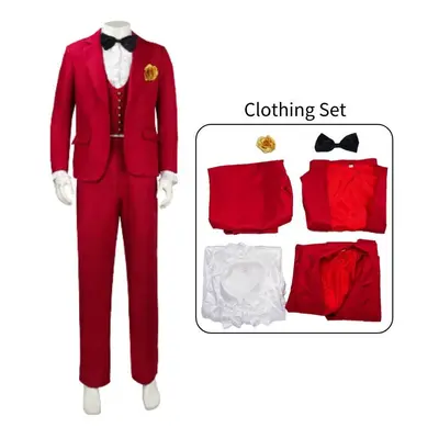 (L) Beetlejuice Cosplay Costume Outfits Halloween Carnival Red Suit Men Role Play