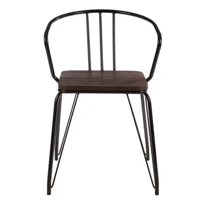 Sturdy Black Metal and Elm Wood Arm Chair, Accent Dining Arm Chair, Wooden Chair for Home, Offic