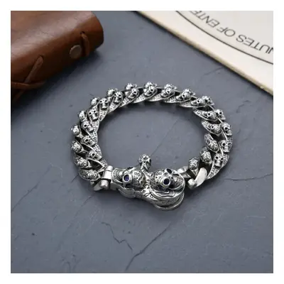 S925 Silver Bracelet Mens Personality Hegemony Retro Skull Bracelet Dark Hip Hop Boyfriend Gift