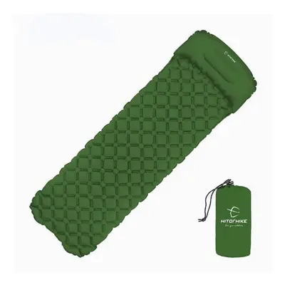 (Green) Outdoor Sleeping Pad Camping Inflatable Mattress with Pillows Travel Mat Folding Bed Ult