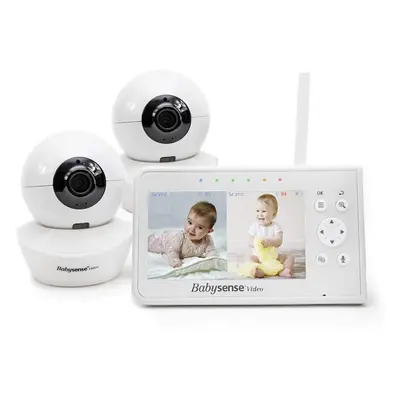 Babysense Video Baby Monitor, 4.3 Inch Split Screen with Two Cameras and Audio, Remote Pan & Til