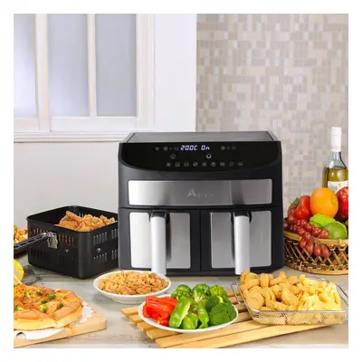 9L Alivio Double Air Fryer Twin Dual Basket Drawer Digital with Timer