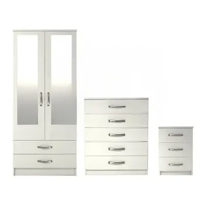 Ready assembled Pcs Classic Door Drawer Mirrored Wardrobe, Chest And Bedside Set White