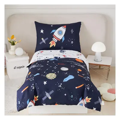 (Single, Dark Blue Space) Toddler Bedding Set Cars Print Duvet Cover Set for Boys Junior/Cot Bed