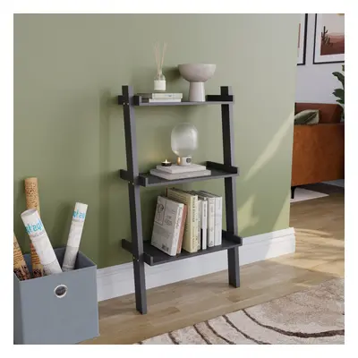 (Black) York Tier Ladder Bookcase Leaning Shelving Unit