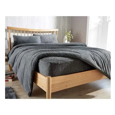 (King, Charcoal Grey) Warm and Cosy Thermal Teddy Fleece Duvet Cover Set