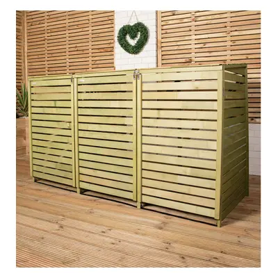 1.99m x 1.22m Large Wooden Outdoor Garden Triple Wheelie Bin Store Storage for Bins