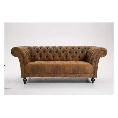 (2 Seater Sofa Brown) DProT Handmade Pu- Leather Chesterfield Sofa Armchair 1.5, or Seater Sette