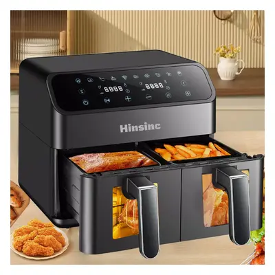 12L Dual Zone Digital Air Fryer Oven Oil-Free Low-Fat Cooker with Cooking Trays, Large Capacity