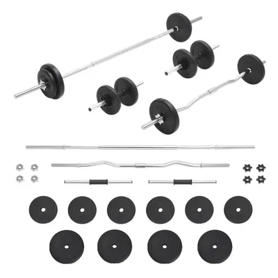 (straight bar + curl bar + dumbbell bar) vidaXL Barbell and Dumbbell Set Workout Fitness Weight 