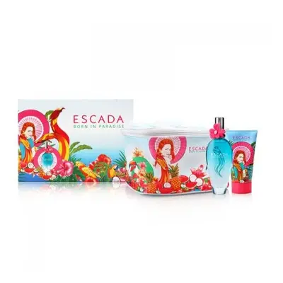 Escada Born In Paradise Pcs Set: 3.4 Edt Sp + Oz Body Lotion + Cooler Pouch