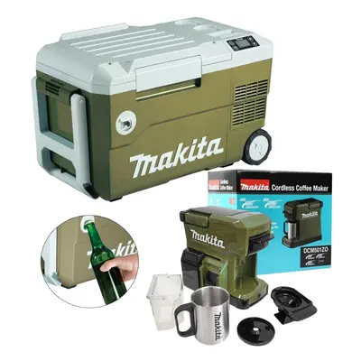 Makita DCW180Z 18v LXT 20L Cooler Warmer Cool Box Wheeled + DCM501Z Coffee Maker