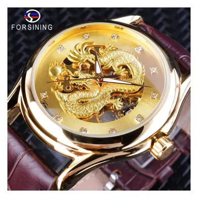 (gold) Forsining Chinese Dragon Design Diamond Dial Men Watch Luminous Hands Brand Luxury Mechan