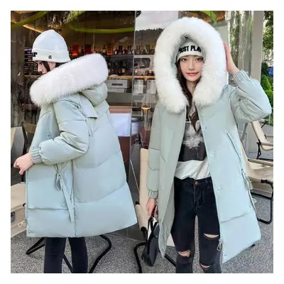 (blue, XL) New Winter Bright Face Free Down Cotton Padded Jacket Women Middle Long Korean Foreig