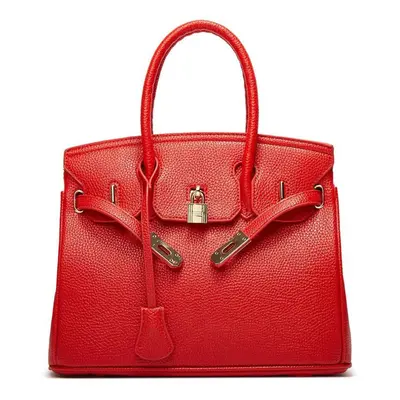 (red) Women&apos;s Bag Litchi Pattern Trend Design With Buckle And Lock, Single Shoulder Bag , H