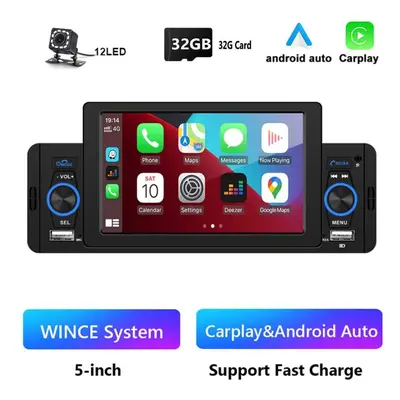 (as the picture, with camera and 32G Card) Car Radio Din Carplay Android Auto Multimedia Player 