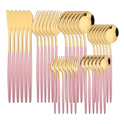 (pink,gold) 6people Gold Dinnerware Set High Quality Stainless Steel Cutlery Flatware Set Knife 