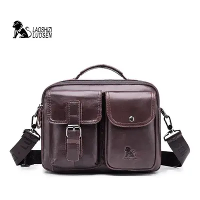 (coffee) Laoshizi Genuine Leather Men&apos;s Shoulder Bag Vintage Male Messenger Bags Men Busine