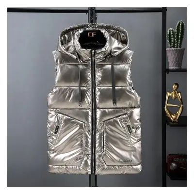 (gold, XL) Women Winter Down Cotton Vest Shiny Mid-waistcoat Warm Vest Coat