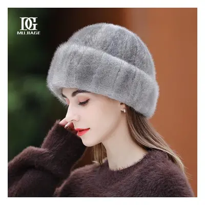 (as the picture, M?56-58cm?) Mink Hat Women&apos;s Winter New Mink Fur Top Hat Fashion Warm Vers