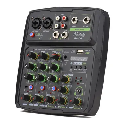 (EU Plug) Muslady 4-channel Audio Mixer Mixing Console Led Screen Built-in Soundcard Usb Bt Conn