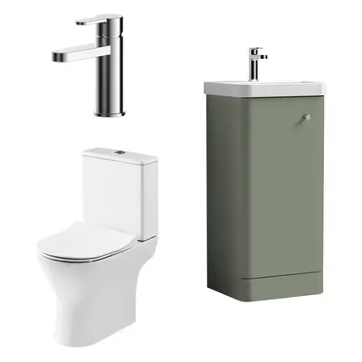 Cloakroom Suite - Floor Standing 400mm Vanity, Toilet and Tap Set - Green