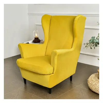 (yellow, one size) Solid Color Wing Chair Cover Stretch Spandex Armchair Covers Europe Removable