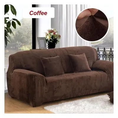 (coffee, three seat(195-230cm)) 2 4 Seater Soft Stretch Chair Sofa Covers Couch Cover Elastic Sl