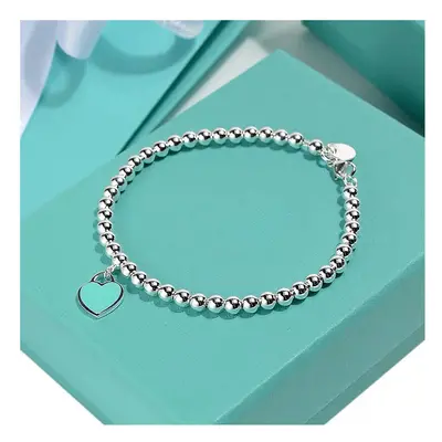 S925 Sterling Silver Classic Heart Shaped Bead Bracelet Women Jewelry Gift