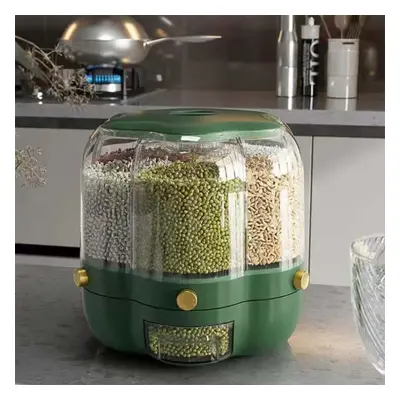 (green, M-10KG) Food Dispensers Airtight Grain Food Storage Container Box Degrees Rotary Sealed 