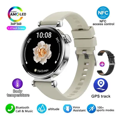 (silver, Silicone + belt) Gt4 Mini Smart Watch Women Gps Tracker Amoled Screen Bluetooth Call Fa