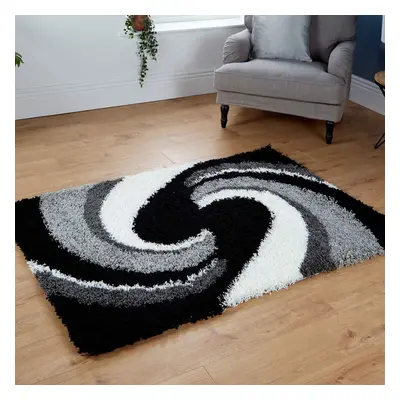 (80x150cm) Quality Black Grey Silver 5cm Modern Shaggy Rugs