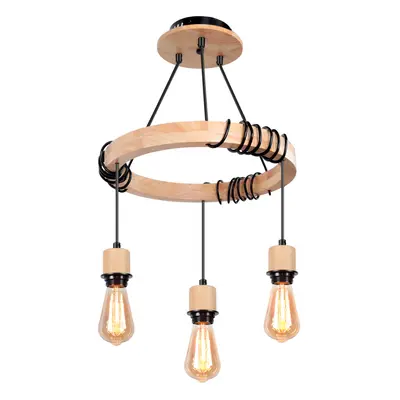 ?40CM Retro Chandelier Wooden Ceiling Light E27, Height Adjustable, Flames, Ring Ceiling Lamp fo