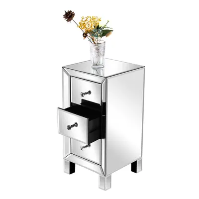 Mirrored Glass Bedroom Bedside Table Nightstand Chest Drawers Cabinet